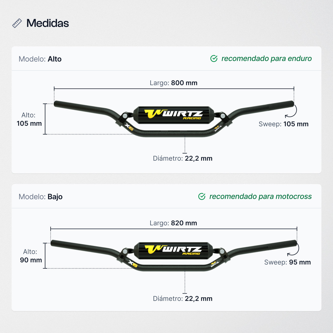 Manubrio Wirtz X6 de 22mm